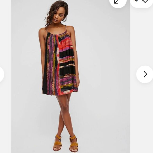 Free People Mini Dress Size XS Painted Stripe Art To Wear Trapeze Swing Festive - Picture 1 of 14